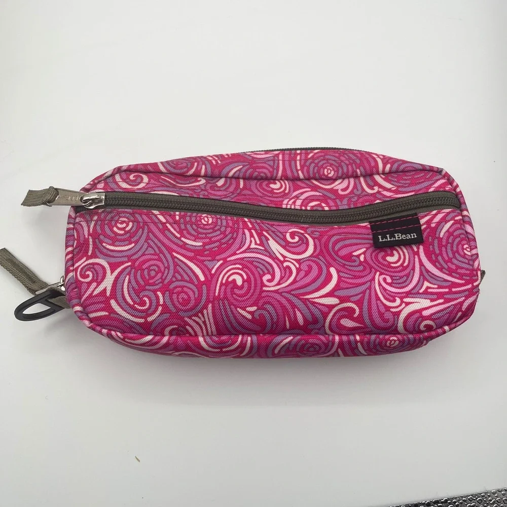 LL Bean Pink Purple Swirl Canvas Toiletry Bag Two Compartment Travel Pouch
